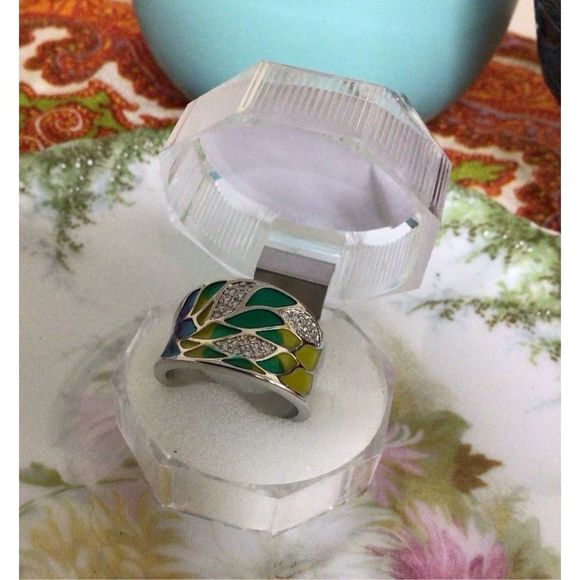 NEW Elegant Bohemian Style Ring Silver Plated Zircon Leaf Pattern Ring Size 8 🍃 - Picture 8 of 16